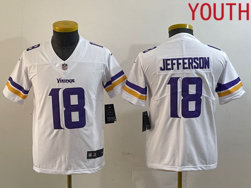 Youth Minnesota Vikings #18 Jefferson White Nike Vapor Limited NFL Jersey style 1